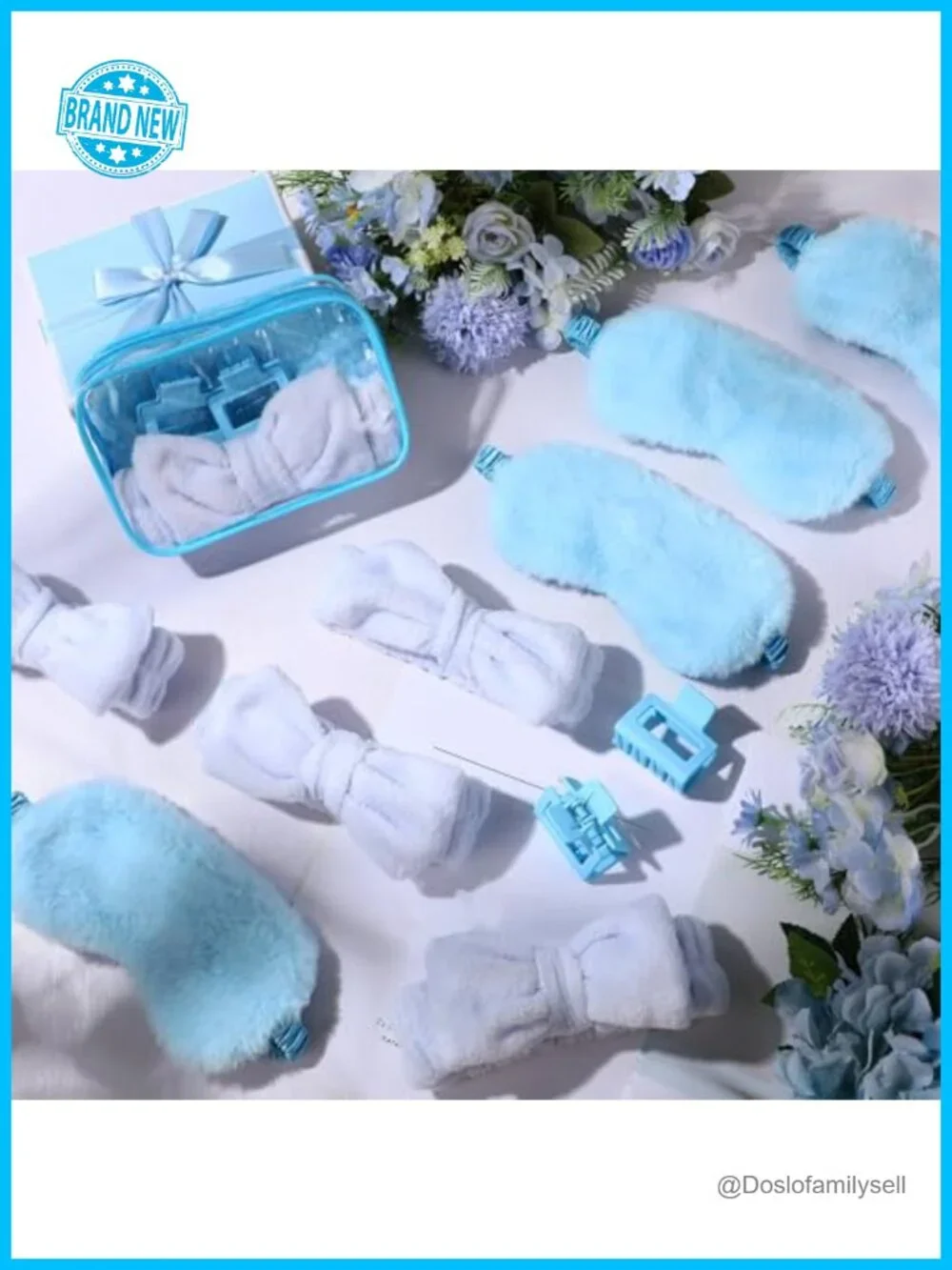 Spa Sleepover Party Favors Set with Plush Eye Mask, Headband, Hair Claw Clips &